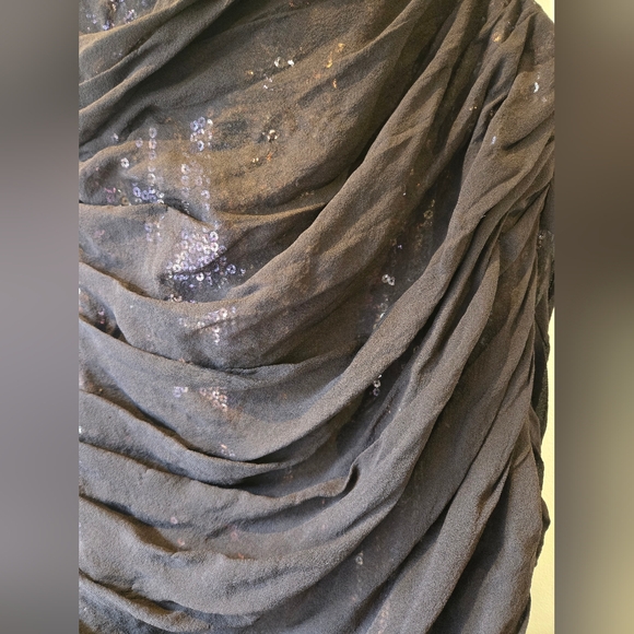 Aidan Mattox Brown One Shoulder Sequin Mesh Overlay Gathered Dress Size 4 - Picture 8 of 12